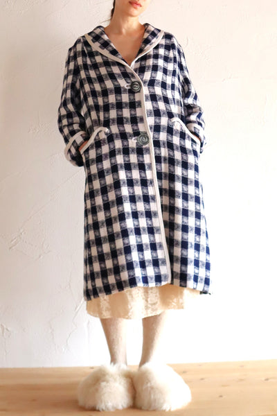 1950s–60s Navy and White Woven Check Coat