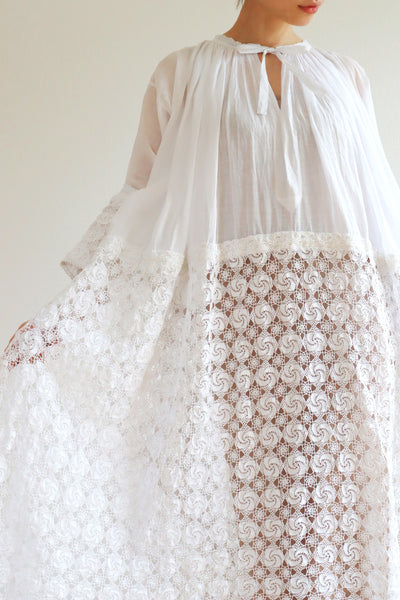 1900s Crochet Lace Linen Gauze Church Dress