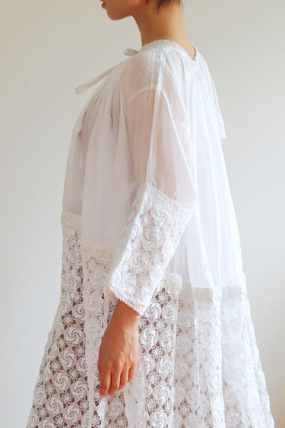 1900s Crochet Lace Linen Gauze Church Dress