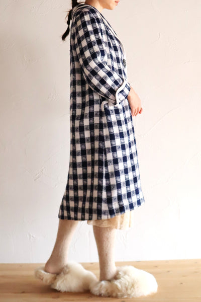 1950s–60s Navy and White Woven Check Coat