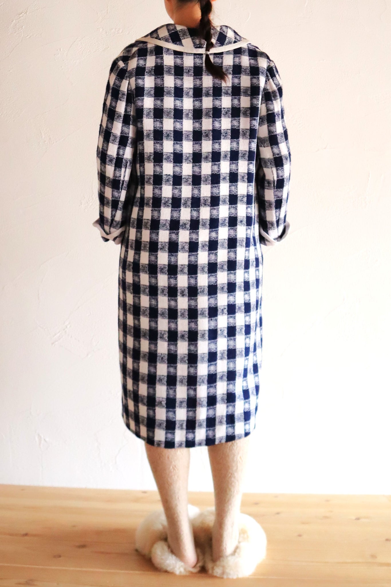 1950s–60s Navy and White Woven Check Coat