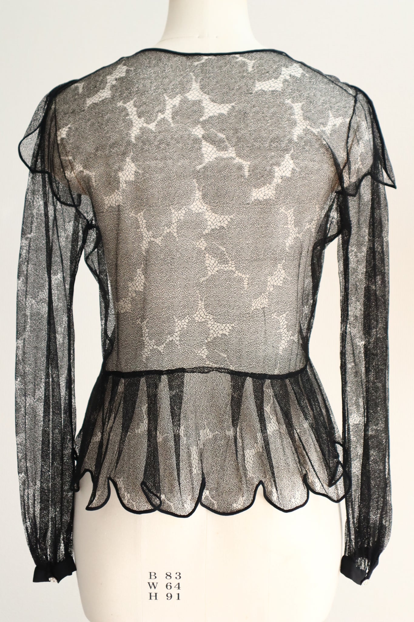 1940s Black Mesh Lace Blouse