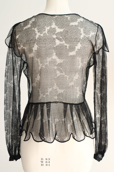 1940s Black Mesh Lace Blouse