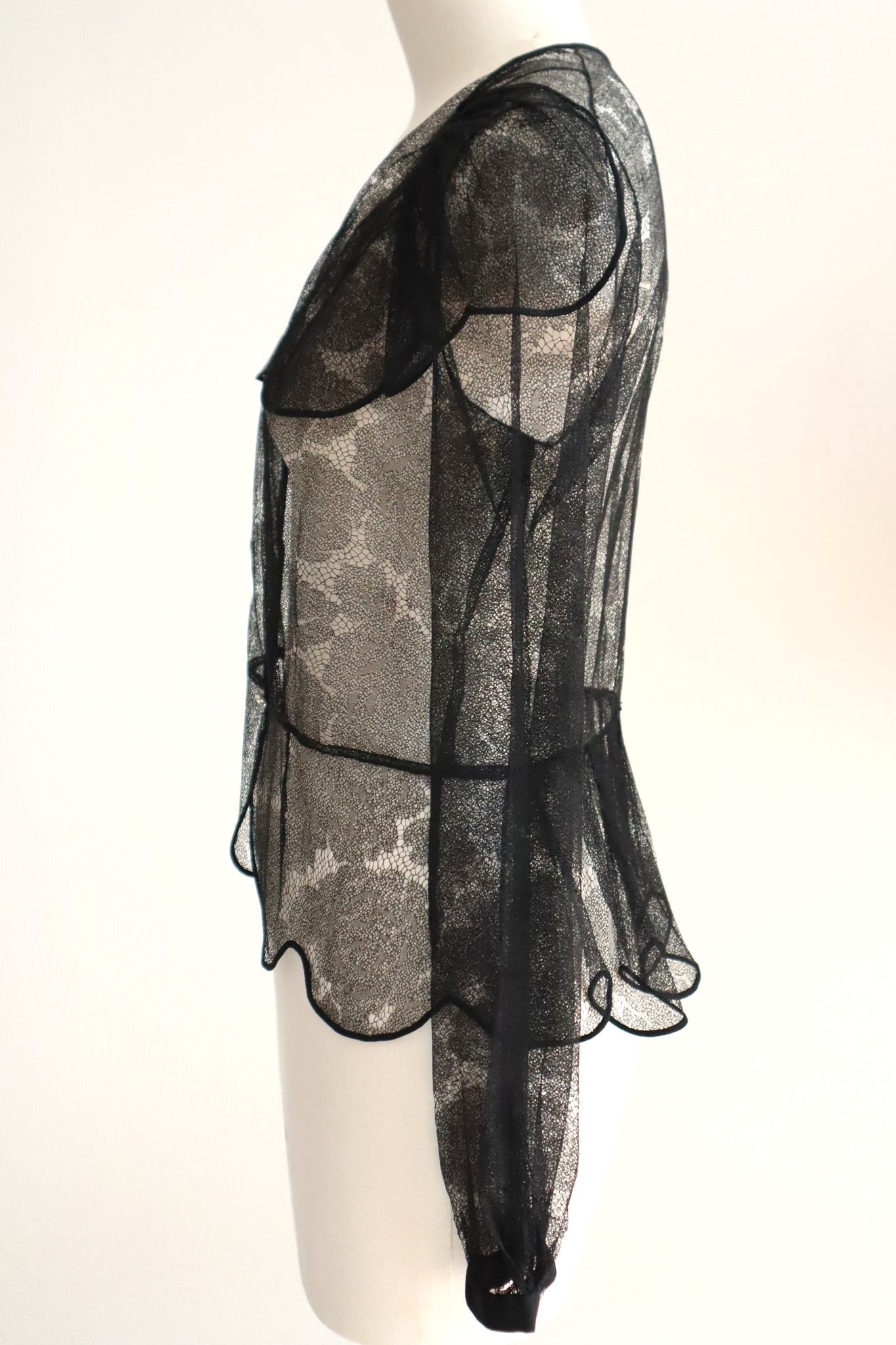1940s Black Mesh Lace Blouse