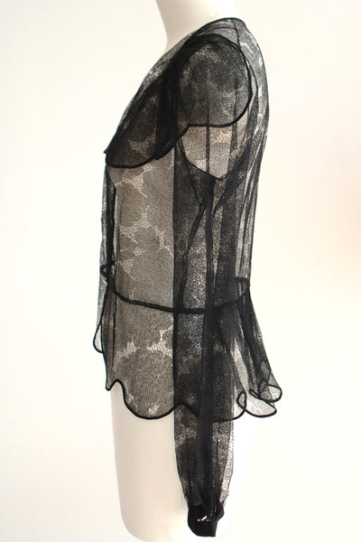 1940s Black Mesh Lace Blouse