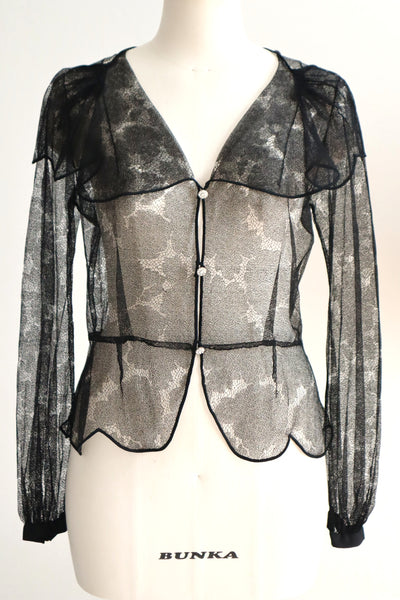 1940s Black Mesh Lace Blouse