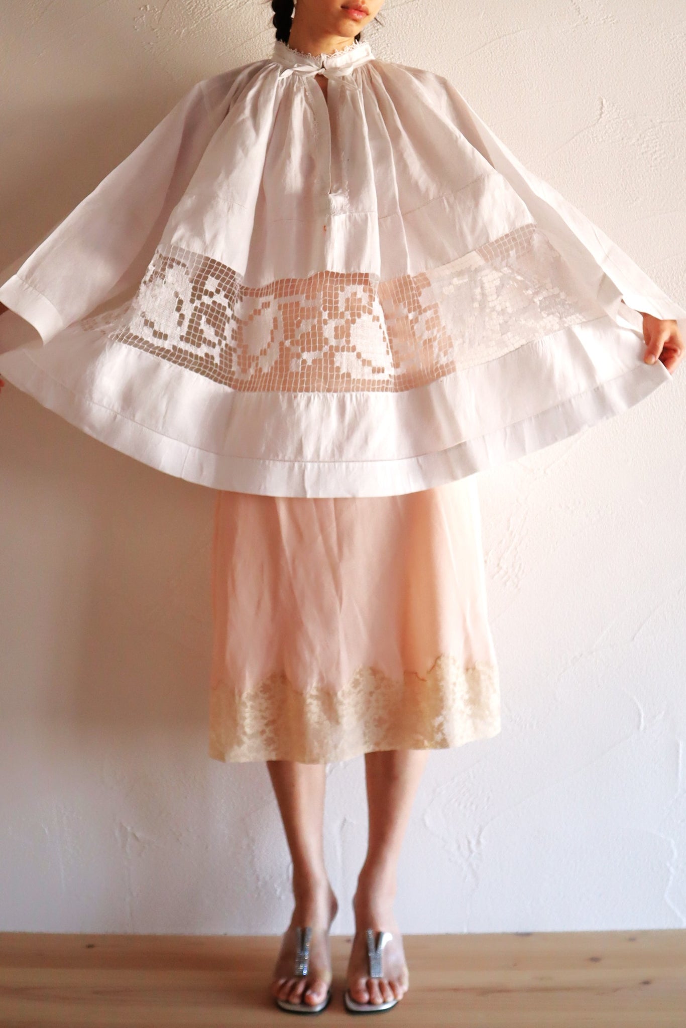 1900s French Handworked Filet Lace Church Cotta