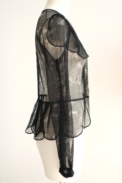 1940s Black Mesh Lace Blouse