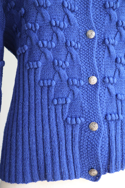 80s Hand Knit Blue Austrian Cardigan