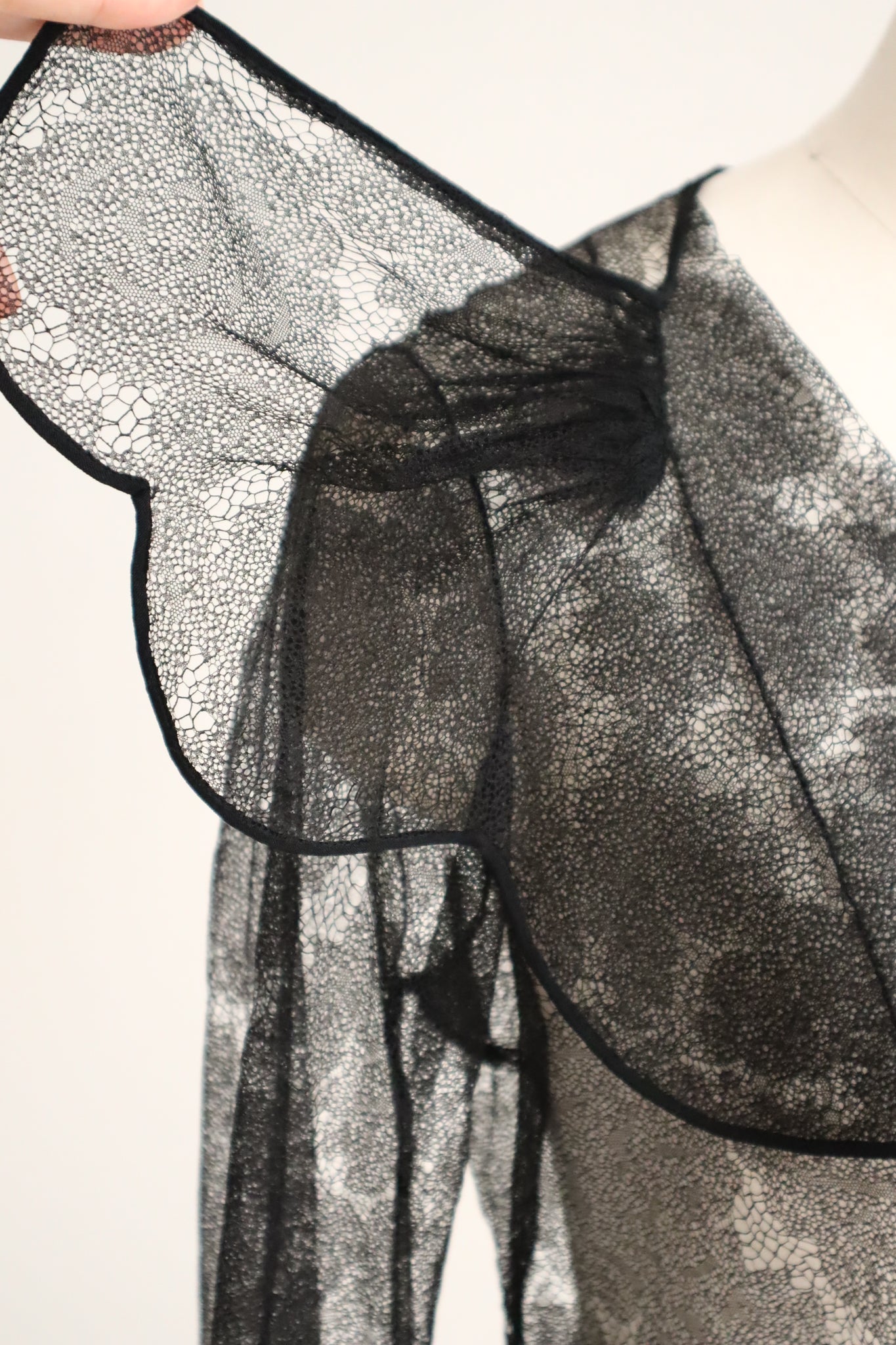 1940s Black Mesh Lace Blouse