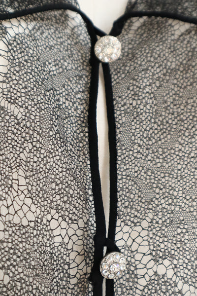1940s Black Mesh Lace Blouse