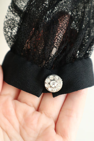 1940s Black Mesh Lace Blouse