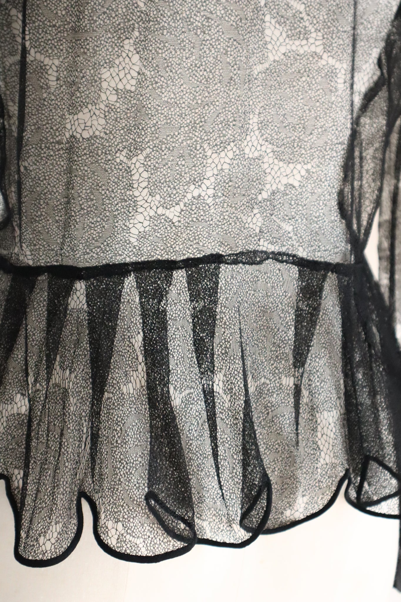 1940s Black Mesh Lace Blouse
