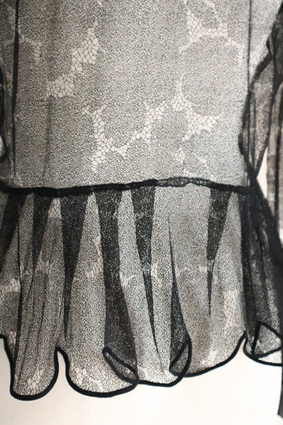 1940s Black Mesh Lace Blouse