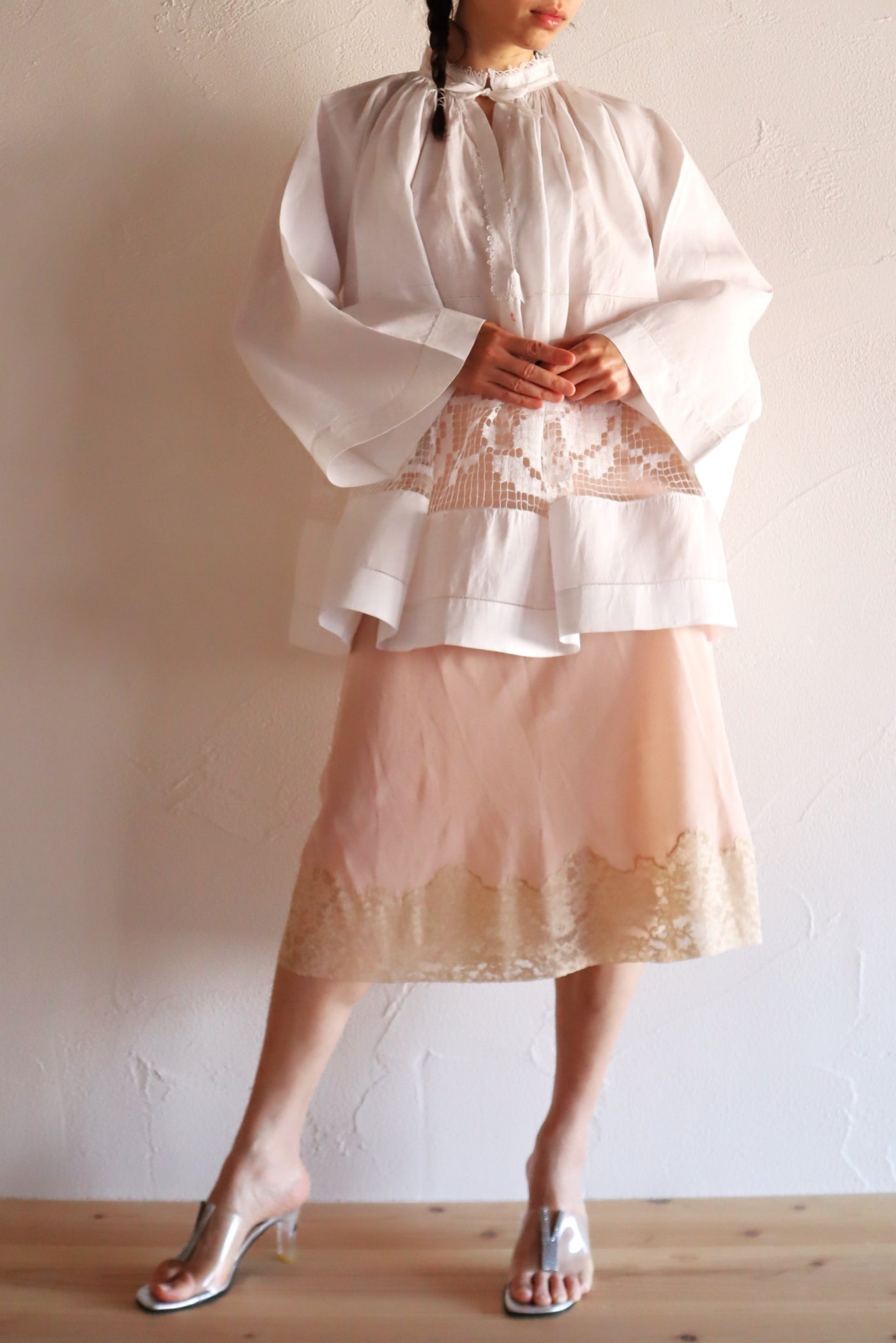 1900s French Handworked Filet Lace Church Cotta