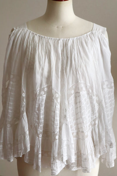 1910s French Antique Whitework Skirt Hem Reworked Top