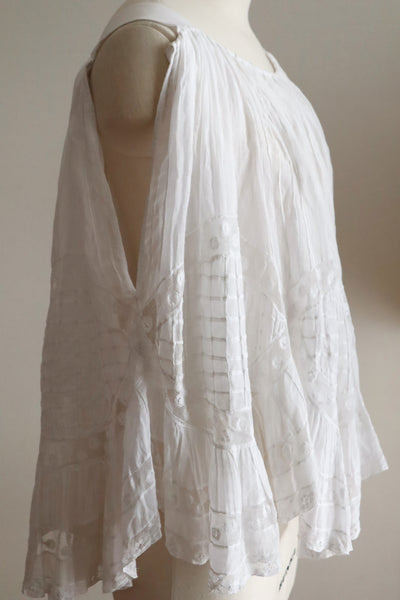 1910s French Antique Whitework Skirt Hem Reworked Top