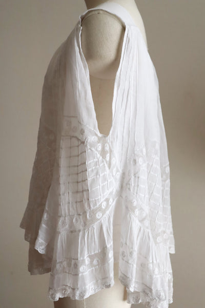 1910s French Antique Whitework Skirt Hem Reworked Top