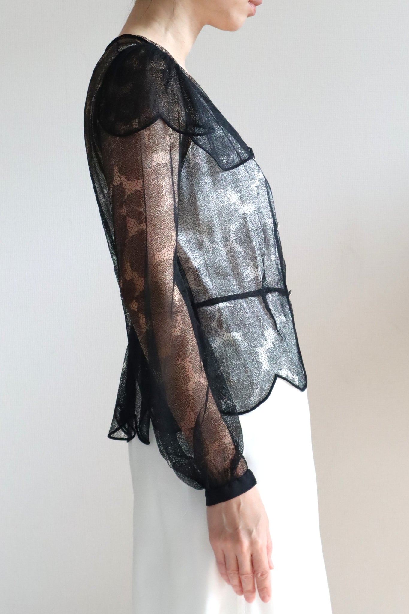 1940s Black Mesh Lace Blouse