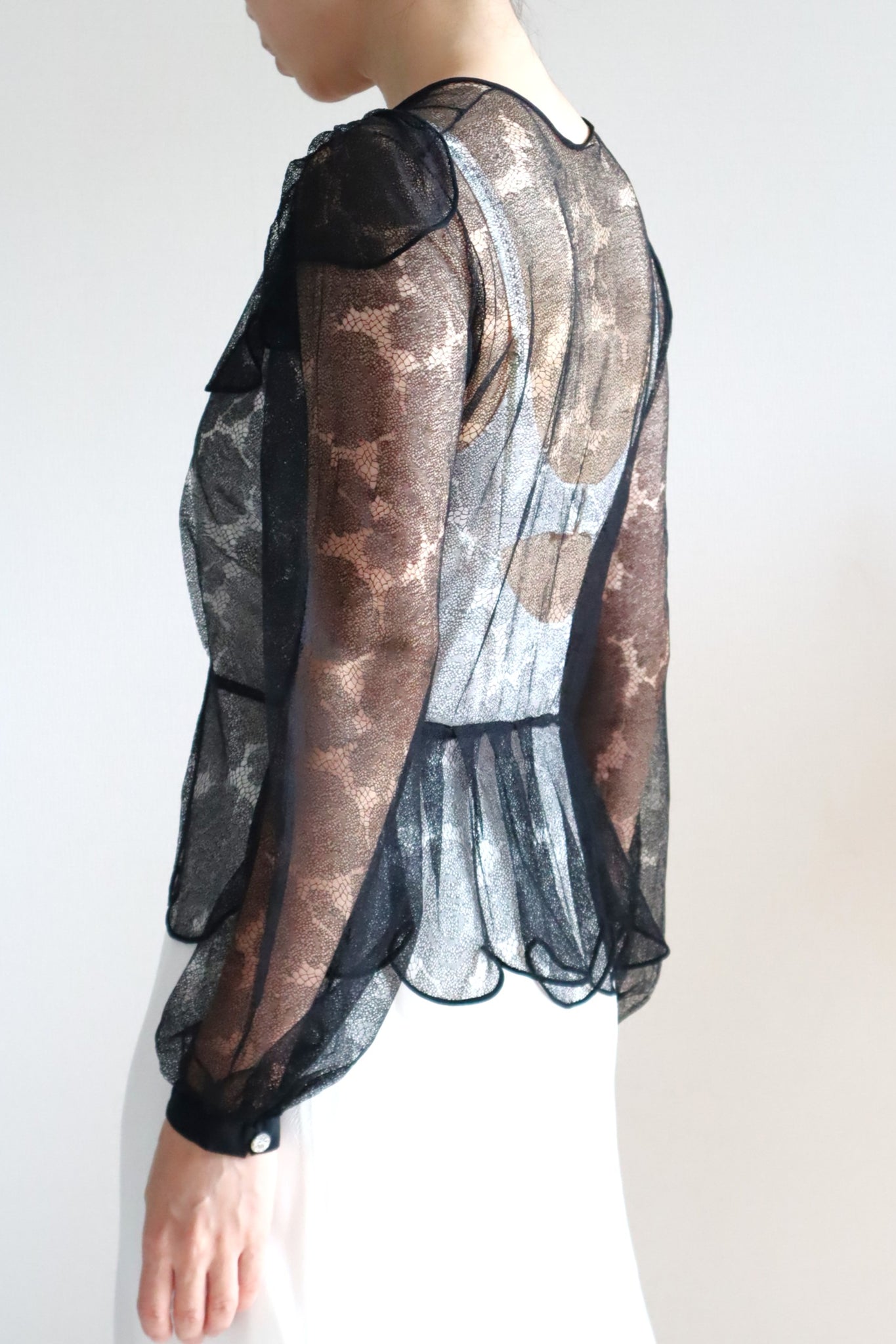 1940s Black Mesh Lace Blouse