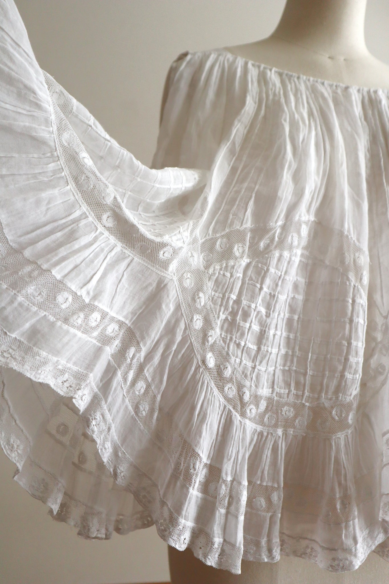 1910s French Antique Whitework Skirt Hem Reworked Top
