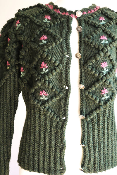 80s Hand Knit Green Austrian Cardigan