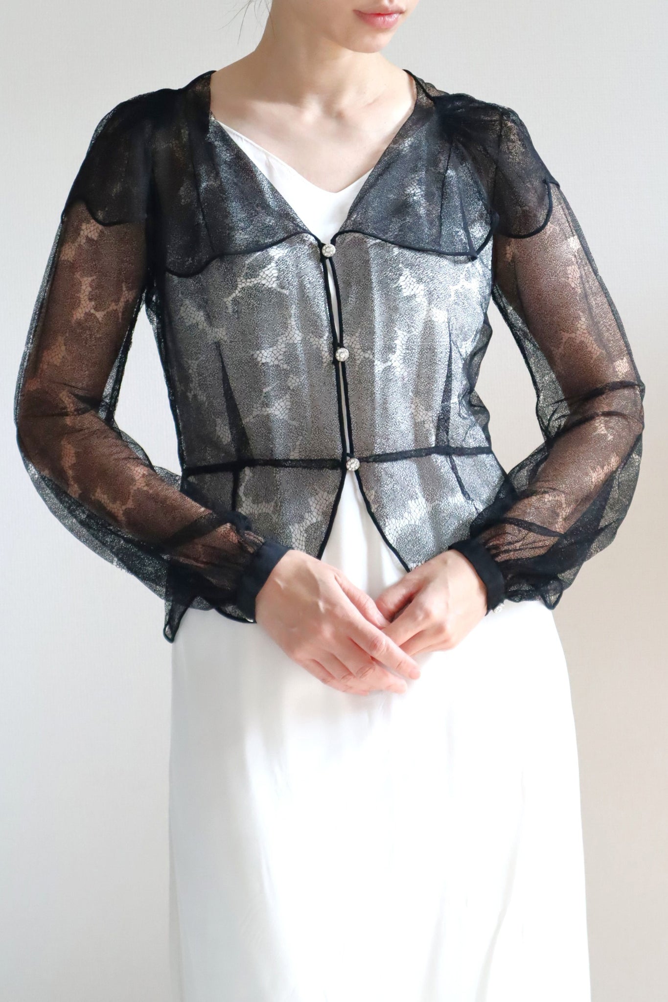1940s Black Mesh Lace Blouse