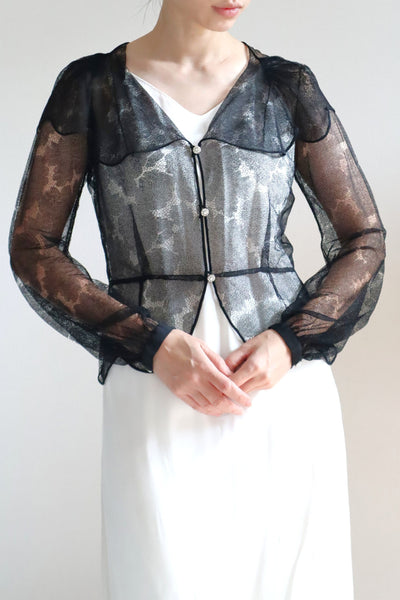 1940s Black Mesh Lace Blouse