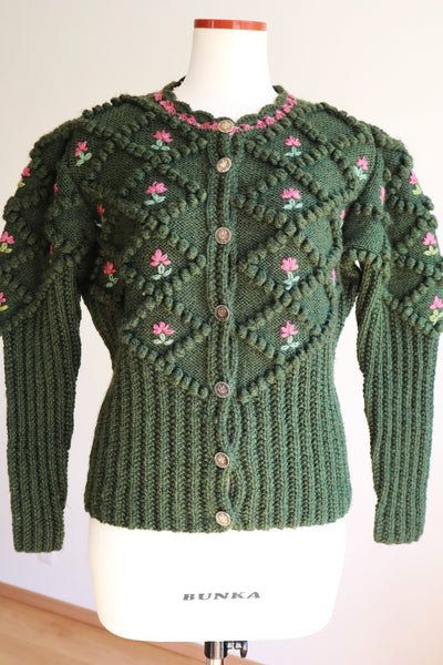 80s Hand Knit Green Austrian Cardigan