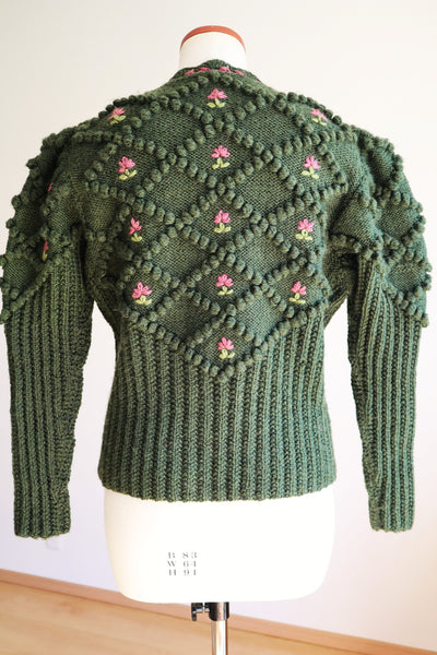 80s Hand Knit Green Austrian Cardigan