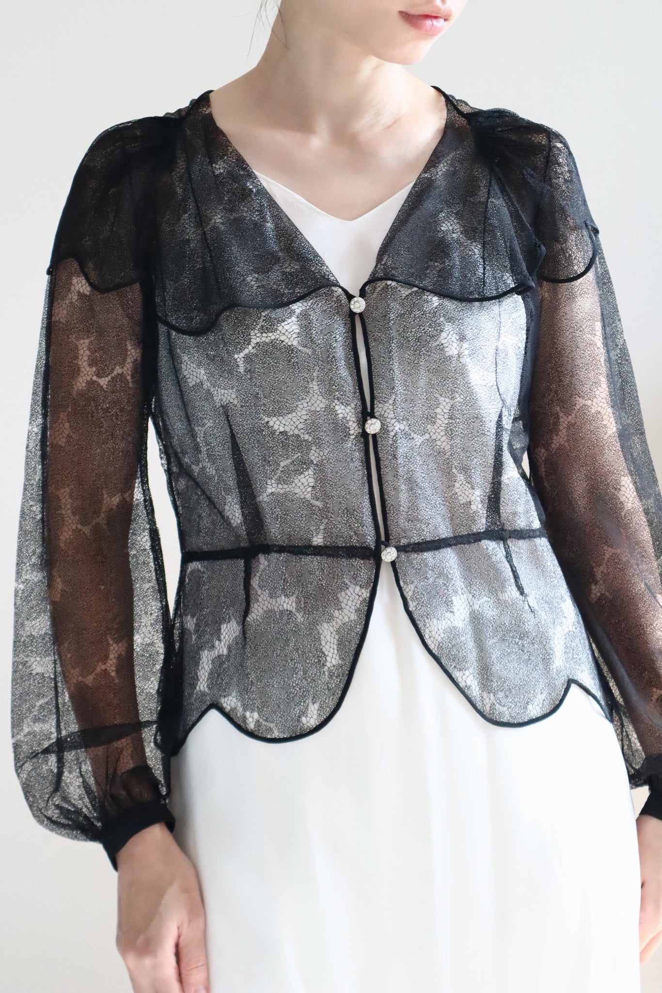 1940s Black Mesh Lace Blouse