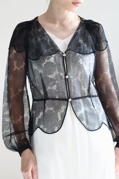 1940s Black Mesh Lace Blouse