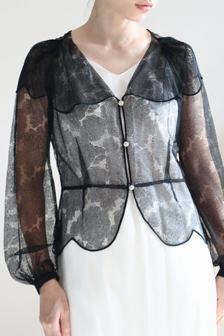 1940s Black Mesh Lace Blouse