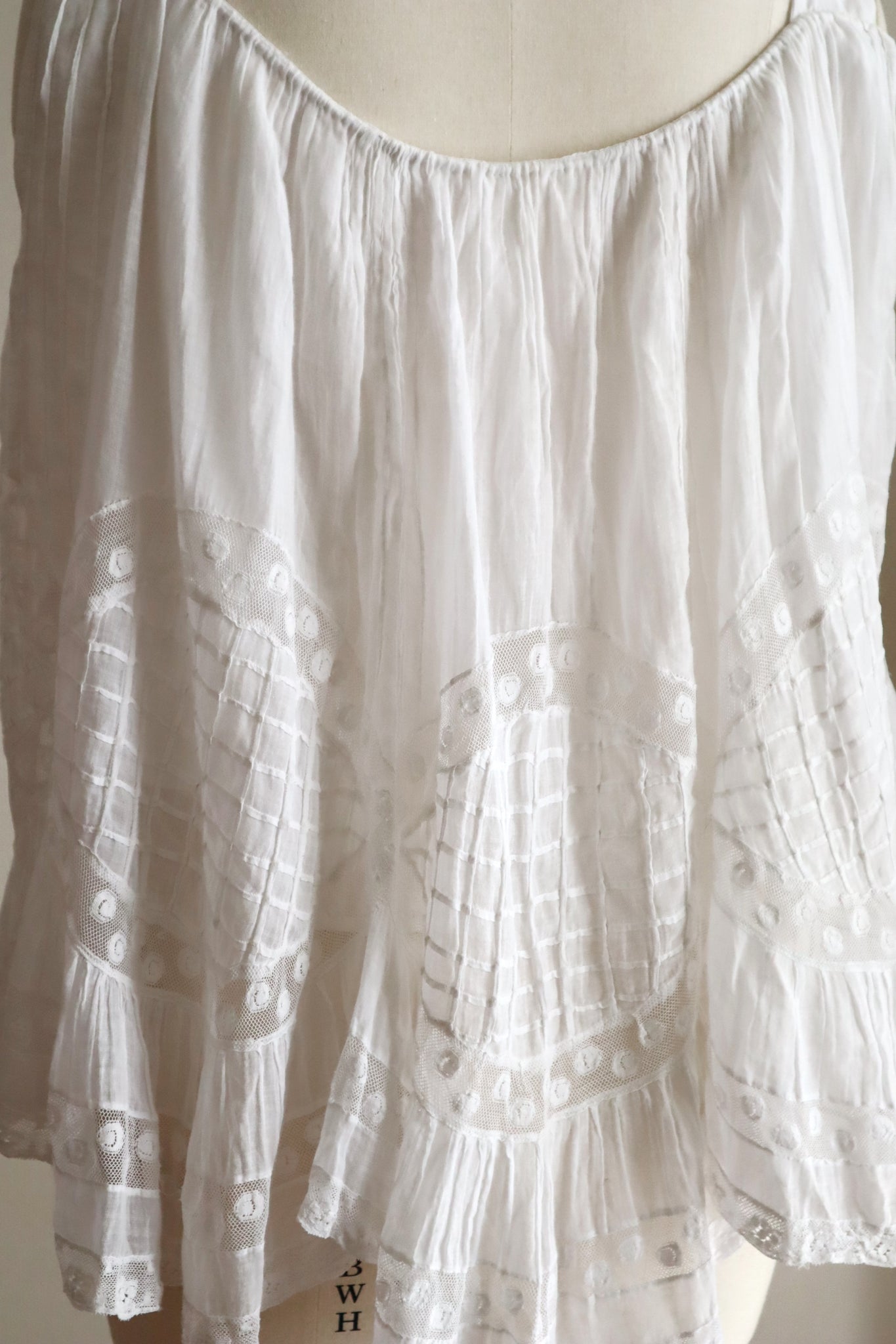 1910s French Antique Whitework Skirt Hem Reworked Top