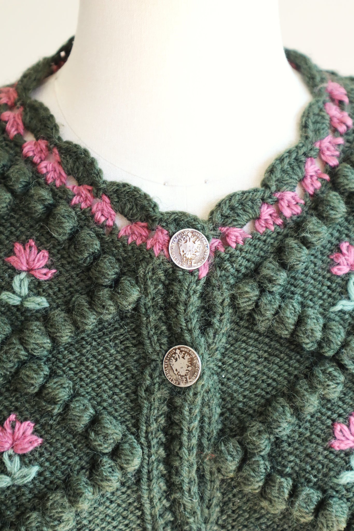 80s Hand Knit Green Austrian Cardigan