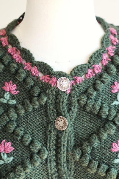 80s Hand Knit Green Austrian Cardigan