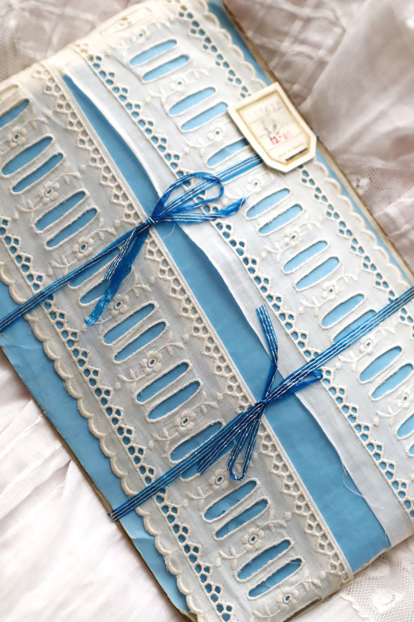 1920s–1930s French Deadstock Broderie Anglaise Lace Trim on Original Card
