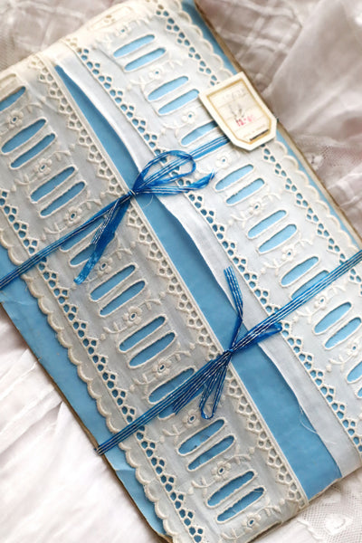 1920s–1930s French Deadstock Broderie Anglaise Lace Trim on Original Card