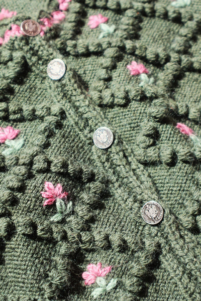 80s Hand Knit Green Austrian Cardigan