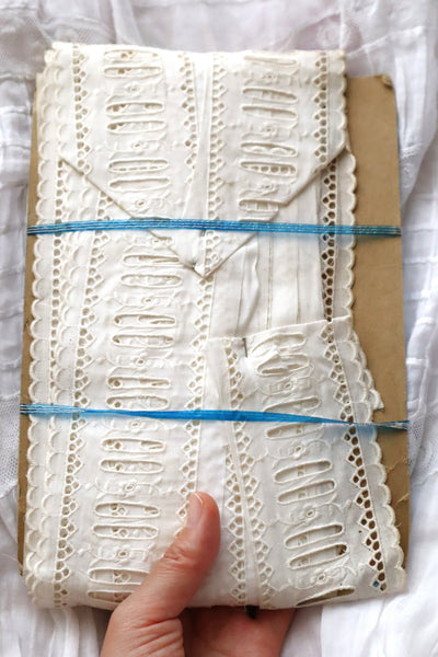 1920s–1930s French Deadstock Broderie Anglaise Lace Trim on Original Card
