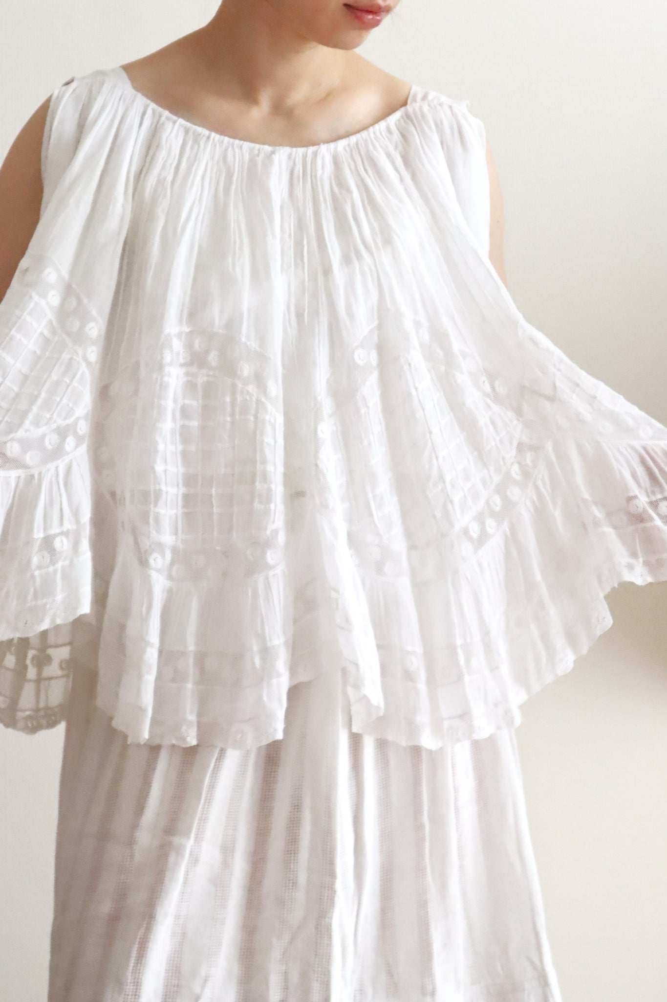 1910s French Antique Whitework Skirt Hem Reworked Top