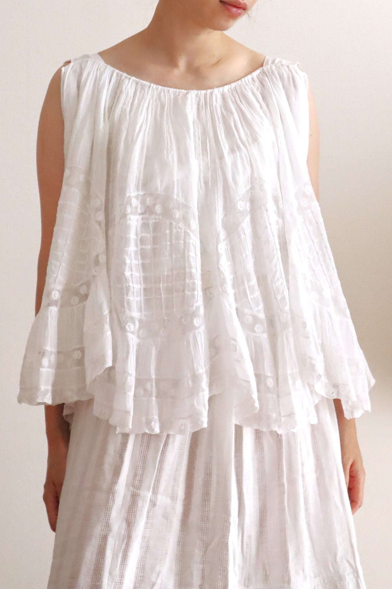 1910s French Antique Whitework Skirt Hem Reworked Top