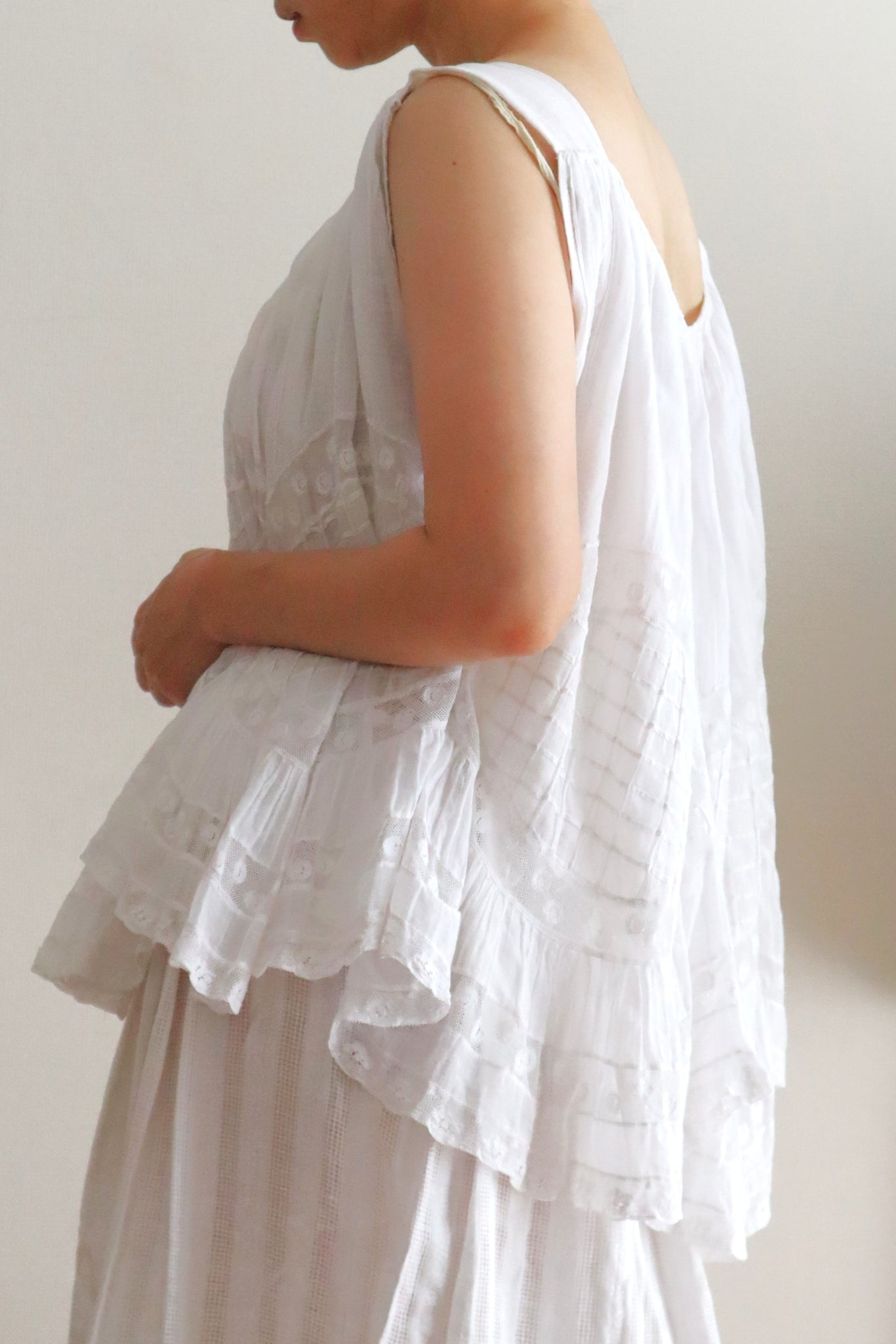 1910s French Antique Whitework Skirt Hem Reworked Top