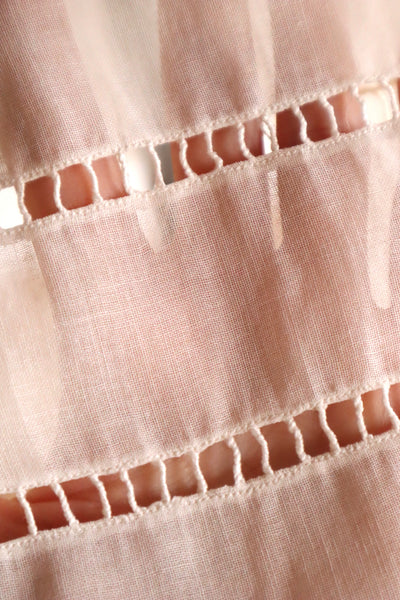 1920s Handwoven File Lace Insert Cotton Gauze Dress