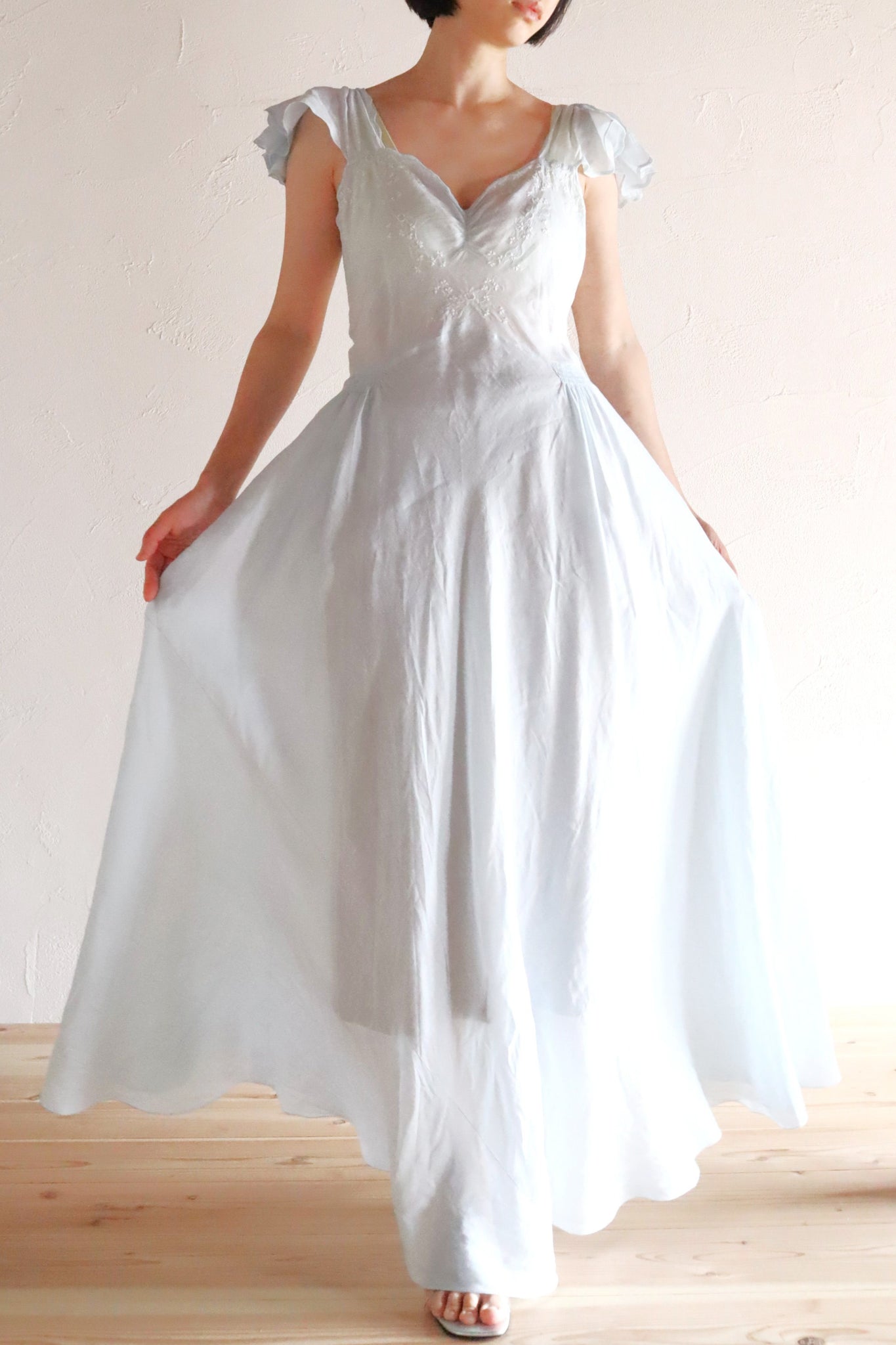 1940s Pale Blue Cotton Dress
