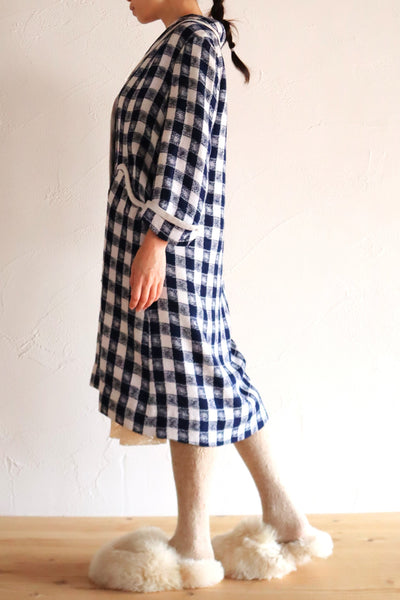 1950s–60s Navy and White Woven Check Coat