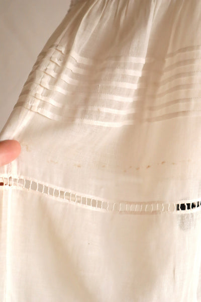 1920s Handwoven File Lace Insert Cotton Gauze Dress