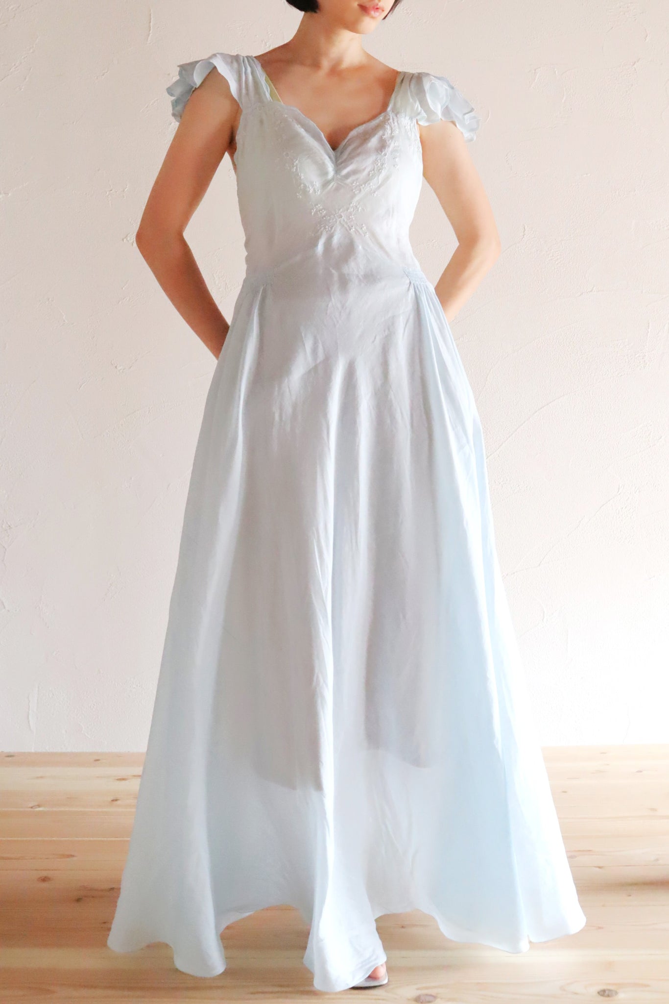 1940s Pale Blue Cotton Dress