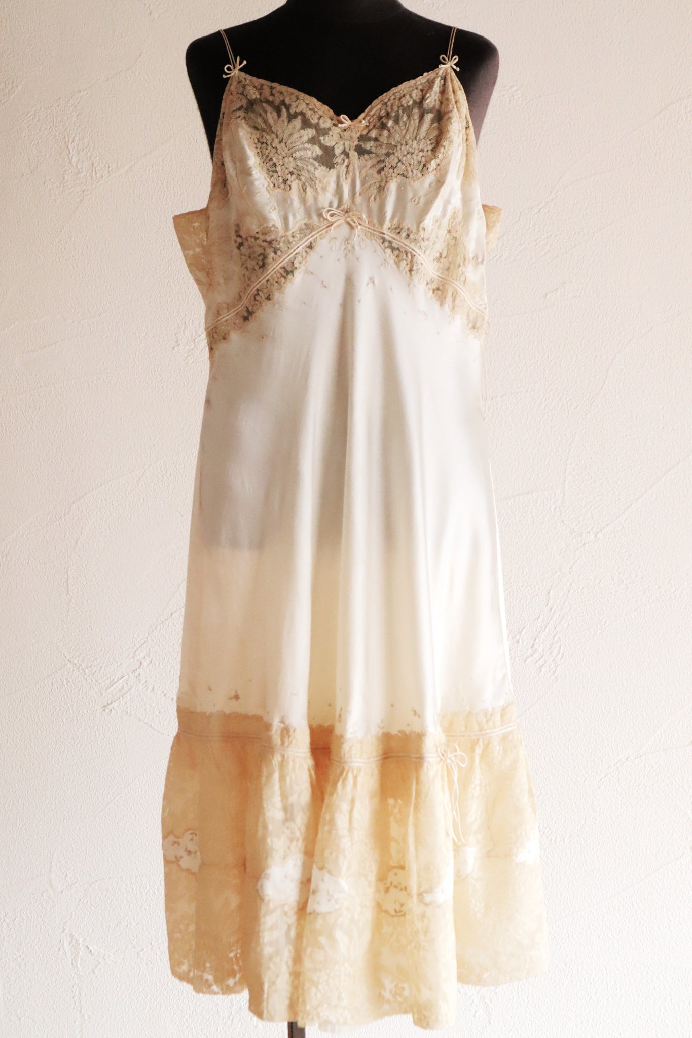1930s French Silk Embroidered Lingerie Dress with Tulle Lace