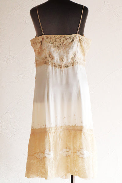 1930s French Silk Embroidered Lingerie Dress with Tulle Lace